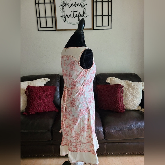 Peruvian Connection Floral Print Shabby Chic Red & Cream Midi Dress Size 2‎ - Picture 7 of 14
